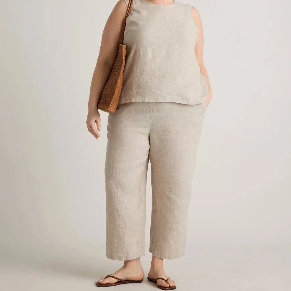 Quince Womens 2X 100% European Linen Pants Flax Pull On Elastic Waist Wide Leg